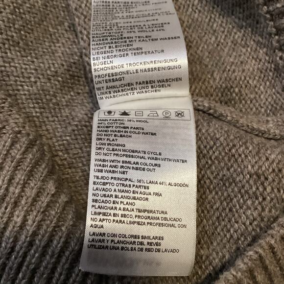 Ba&sh Keane Puff Shoulder Sweater Lace Up Cuff Wool Cotton Taupe 3 L - Picture 11 of 12